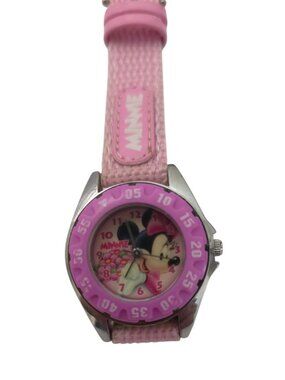Disneyland HONG KONG Minnie Mouse Kids Pink Watch w/Nylon Strap - Japan Movement